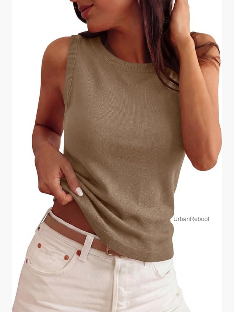 Sleeveless Ribbed Knit Tank Top Business Casual Blouse